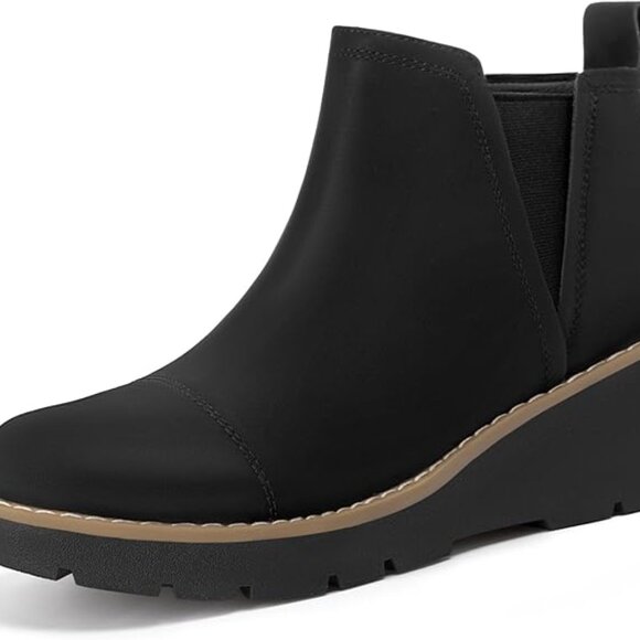 Athlefit Women's Wedge Chelsea Boots Platform Elastic Short Ankle Booties - Picture 3 of 6